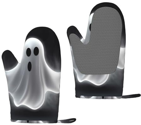 Lot de 2 gants de cuisine noirs et d'Halloween en silicone résistants à la chaleur avec doublure douce antidérapante pour la cuisine