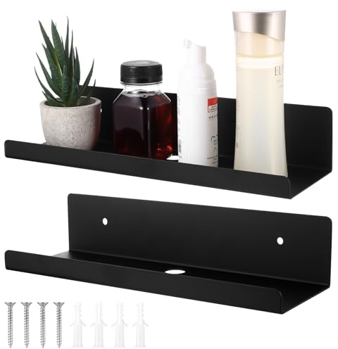 2 Stk schwarze schwebende Metall Wandregale 30x10x6 cm zur Wandmontage | Unsichtbares Wandregal geeignet für Fotos und Bücher in Küche, Büro und Wohnzimmer