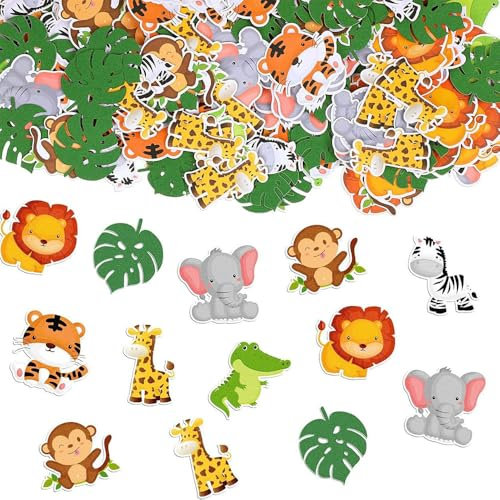 100 coriandoli a forma di animali della giungla Safari a tema coriandoli dorati con glitter zoom, per feste di compleanno per bambini