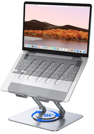 Laptop Stand, Aluminum Laptop Stand for Desk, 360° Rotating Base Laptop Riser, Ergonomic Adjustable Height & Angles Macbook Stands, Foldable Laptop Computer Stands, Sturdy & Portable for 10-18”