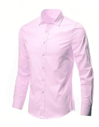 Camisa De Manga Larga para Hombre - Camisa De Moda De Color Liso para Negocios Bodas Fiestas Manga Larga Corte Regular Algodón Suave Talla Grande para Otoño Y Primavera Rosa 4XL