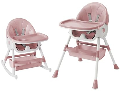Homewell 6in1 Hochstuhl Klappbar, Baby Kinder Babyhochstuhl Kombihochstuhl mit Sicherheitsgurt und Korb, Kinderhochstuhl ab 6 Monaten Höhenverstellbares, Weiß/Blau/Rosa