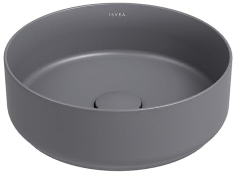 Lavabo tondo da appoggio senza troppo pieno in ceramica senza foro rubinetto - Grigio Pietra Opaco