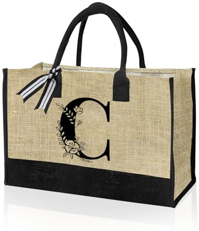 VLYX Personalisierte Canvas-Tragetasche mit Initialen, Strandtasche, Geschenktasche, geeignet für Geburtstag, Hochzeit, Strand, Urlaub, tolle Geburtstagsgeschenke für Frauen, Mütter