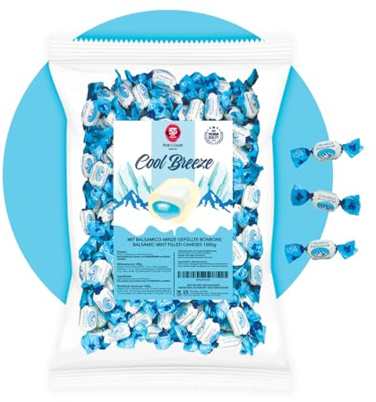 PERE’S CANDY Süßigkeiten Großpackung 1kg - Cool Breeze bonbons - Balsamisch gefüllte Minzbonbons – Aus Italien - Premium Süßigkeit - Einzeln Verpackt - Karnevals Wurfmaterial