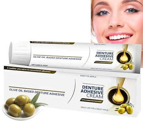Gold Denture Adhesive Cream, Olive Oil Based Premium Thermoplastic Denture-Adhesive Gel,12-Hour Strong Hold Dental Adhesive for Refitting and Tightening, Easy Clean Non-Residue