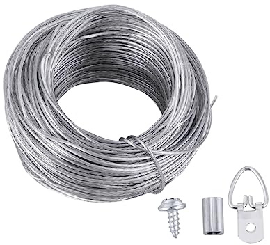 Tofficu 20sets Wire Rope and Hanging Hook Kit for Picture Frames Photos Artwork Durable Cable with Protective Jacket for Easy Installation and Versatile Use