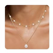 RWQIAN Perlen Halskette Damen Goldene Kette mit Perlenkette,Choker Goldkette mit Weiße Perlen Schmuck Geschenke Modeschmuck für Damen Mädchen