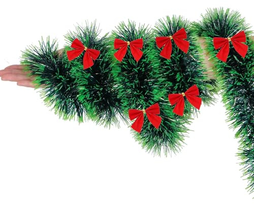 Weihnachtsgirlande Grün, Tannengirlande mit Schleifen, Weihnachtsdeko, Weihnachten Girlanden Deko für Kamin Treppe Haustür Outdoor (2 Meter) (A)