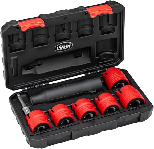 VIGOR Bolzenreiniger, V6850/6, 8-teilig, 1⁄2″ Aufnahme | 696 g, 8-teilig, Zur schnellen und effektiven Reinigung von Radbolzen und Stehbolzen, 1⁄2″ Aufnahme