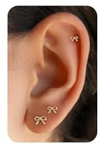 PRTGL Pendientes de Tuerca Plana para Mujer – Plata Chapada en Oro de 14K, Set de Pendientes Pequeños para Cartílago y Ear Stack, Lazo