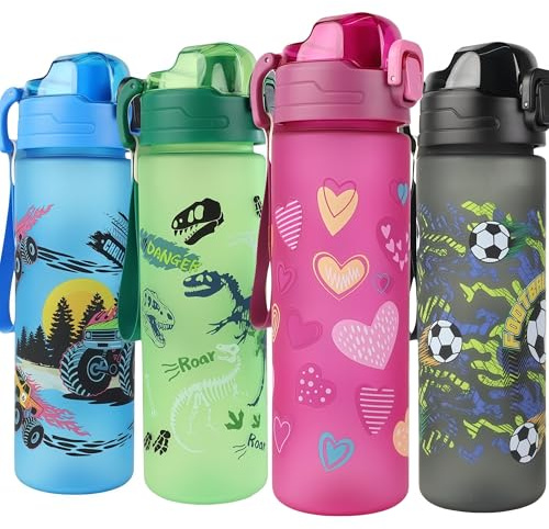 MHwan Borraccia Bambini, 700ml, adatta per Bevande Gassate, Senza BPA, Apertura One-Touch, Facile da Pulire, Grande Capacità Borraccia, adatta per la Scuola e (Cuore)
