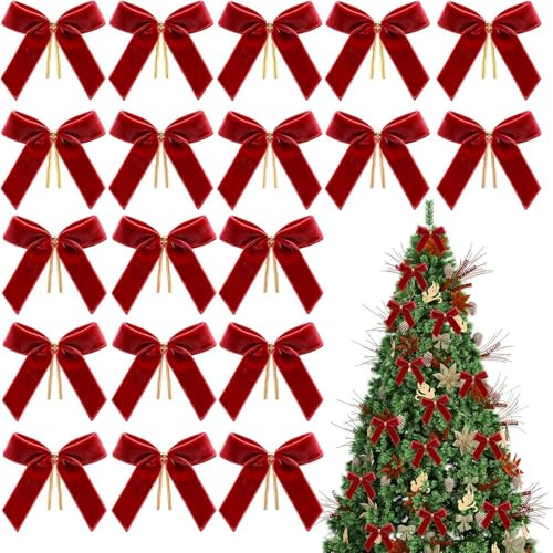 Gleemix Rote Schleifen Weihnachtsbaum, 12 Stück Weihnachtsbaum Schleifen, Rot Samtschleifen, Christbaumschmuck Rot, Schleifen für Weihnachtsbaum, Girlande, Zaun, Haustür Deko