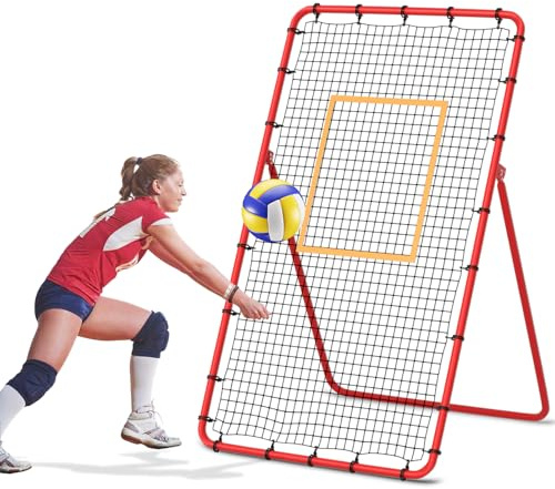 Volleyboll rebounder-nät, justerbar volleybollträning 2,7 x 1,2 m med 5 vinklar och robusta tillbehör – för fotboll, tennis, baseboll – perfekt för att öva server, spik, pass i trädgården