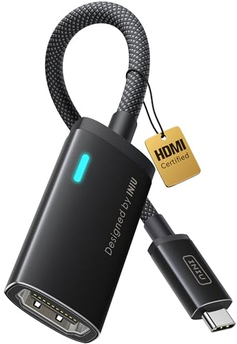 INIU USB C auf HDMI Adapter 4K@60Hz, USB Typ-C auf HDMI Adapter Ladegerät für MacBook Pro Air, iPad Pro, iPhone 17 16 15 Pro Max, Pixelbook, Pixel 10 9, Surface Pro, Dell, XPS, Samsung 25 24 Ultra etc