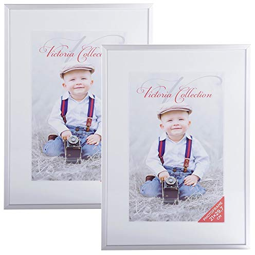 Sencillos Marcos de Fotos de Aluminio para Foto A4 - Portafotos 21x30 Modernos con Cristal Real | Portarretratos Adecuado para Certificados y Pósteres para Pared y Mesa, Vertical y Horizontal