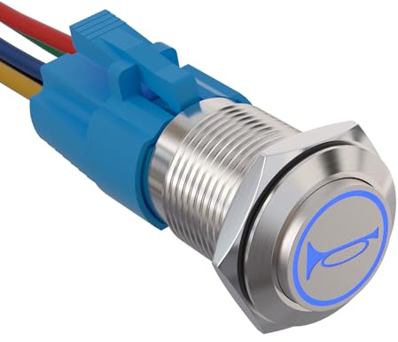 APIELE 16 mm tillfällig signalknapp tryckbrytare 12 V, med LED vattentät tillfällig tryckknappsbrytare med förkopplad kontakt, bil RV lastbil båt på/av-knapp strömbrytare (blå)