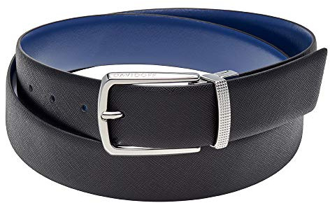 DAVIDOFF PARIS Gürtel Saffiano Leder - Schwarz/Blau | Wendbar, Schwarz/Blau, Saffiano Leder, Verstellbare Passform, Premium Verarbeitung