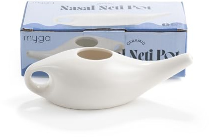 Myga Ceramic Neti Pot – Nasal Rinse & Sinus Relief Pot for Nasal Irrigation & Congestion – Jal Neti Sinus Flush for Allergies, Cold & Hay Fever – Natural Nasal Cleanser & Decongestant
