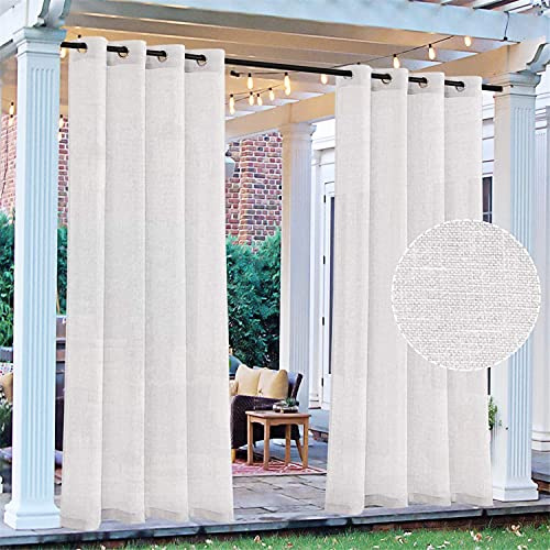 FASCINATDECO Outdoor Vorhang Für Terrasse Wasserdicht - Indoor Outdoor Vorhang Leinenoptik Halbtransparente Sichtschutzvorhänge Mit Öse Oben, 2 Paneele (2X 132x274 cm,Weiß)