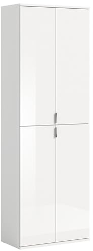 Newroom Schrank Weiß Hochglanz Schuhschrank Modern - 61x193x34 cm (BxHxT) - Schuhregal Garderobenschrank Hochschrank - [Pamela.Three] Flur Diele Schlafzimmer