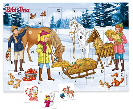 Papierdrachen Bibi & Tina Adventskalender 2026 - mit 24 Tattoos - winterliches Pferde-Motiv - liebevoll illustriert - Weihnachtskalender für Kinder