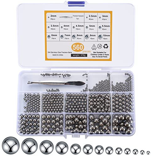 560 Stk Kugellager Kugeln, Edelstahlkugeln, Edelstahl Metallkugeln, für Fahrrad Rad Mountainbike Sackkarre Ersatzteile - 2/2.5/3/3.5/4/4.5/5/5.5/6/7/8/9/10 mm.