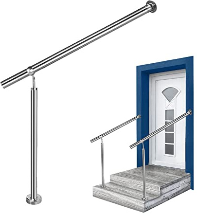 YARDIN Rampe d'escalier en acier inoxydable - Rampe d'entrée - Main courante murale - Angle réglable pour escaliers intérieurs et extérieurs - 150 x 90 cm (L x H)