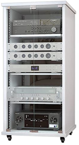 FIFOR Moblie Enclosed Audio Tower, 3- bis 4-stöckiger Medienständerschrank mit Glastür und 2 Schlössern, Unterhaltungszentrum-Medienkonsolenschrank (Color : White, Size : 56 * 60 * 122cm)
