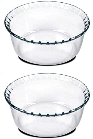 Juego de 2 Moldes redondos para Soufflé, Moldes de Vidrio Roscado, Bandeja refractaria, Molde para hornear, Plato de horno, capacidad 700 ml - Diámetro 15.1 x Altura 5.9 cm -JUANIO-