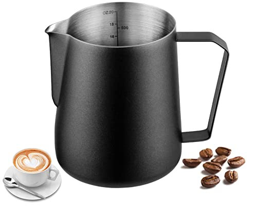 Miuly Milk Frothing Pitcher, Stainless Steel Milk Frother Cup,20 OZ/600ML Black Milk Frother Pitcher Barista Tools, Espresso Machine, Milk Frother