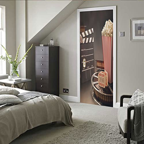 3D Türaufkleber Film & Popcorn Türtapete Wandbild Selbstklebend PVC Wasserdicht Abnehmbar Türfolie TürPoster Fototapete Wohnzimmer Schlafzimmer küche bad büro Dekoration B90 x H200cm