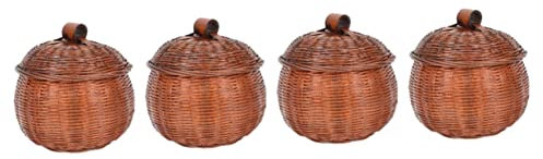 STOBAZA 4stücke Holzkorb Mit Deckel Vielseitiger Obst Und Eierhalter Dekorative Aufbewahrungslösung Für Zuhause Retro Bambusdesign Für Küche Und Esszimmer