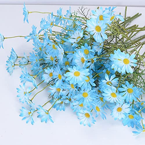OUKEYI 12 paquetes de flores artificiales, margaritas de seda, resistentes a los rayos UV, arbustos vegetales, arreglos de plantas para el hogar y el jardín para decoración (azul)