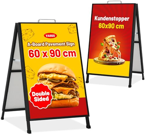 VAIIGO Kundenstopper Werbetafel Plakatständer Gehwegaufsteller Werbetafel Outdoor Bürgersteig Schild Rahmen Schild Doppelseitiges A-Board Display Halter für Werbung (Metall, 60x90cm)