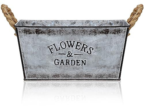 HOMSFOU Cubo De Flores De Hierro Maceteros De Metal Rústico con Asas Contenedor De Plantas De Hojalata Vintage Cubos De Hojalata Decorativos Maceta para Maceteros De Interior Y Exterior