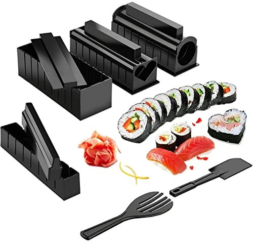 Sushi-Bausatz, Sushi-Form, Sushi Making Kit Set Sushi Roller Bazooka Reisbällchenform mit Bambusmatten Essstäbchen Küche Sashimi Sushi DIY Tools Zubehör (Color : Beginner Set) ( Color : Upper Set Blac
