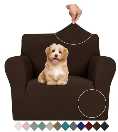 Ystyle Stretch Sofa Überzug 1 Sitzer, Sesselschoner rutschfest Mit Armlehne, Elastische Couch Überzug Jacquard, Universal Sofa Cover Moderne, Sofaschoner Hund Katze Wohnzimmer, Kaffee