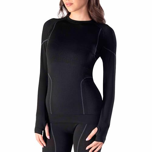 Risalti Camiseta Termica Mujer Merino Wool Tech+ - Ropa Termica Mujer Lana Merino Mujer, Camiseta Lana Merino Manga Larga, Camiseta Manga Larga Mujer Invierno Sin Costuras - Made in Italy