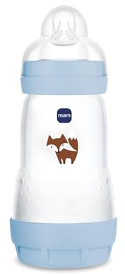 MAM Biberon Easy Start 260 ml, Biberon anticolica per allattamento misto, Riduce le bolle d'aria e il rischio di coliche, Accessori neonati 2+ mesi autosterilizzanti e con tettarella misura 2, Azzurro