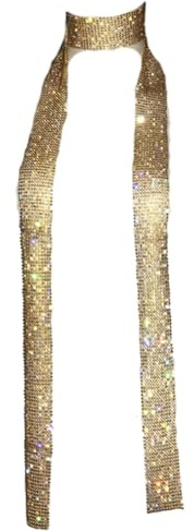 Wisafory Écharpe en métal à paillettes pour femme avec paillettes, écharpe longue pour cravates, écharpes, chaînes, mince, mariage, carnaval, accessoires de fête, Or avec strass, 160 cm