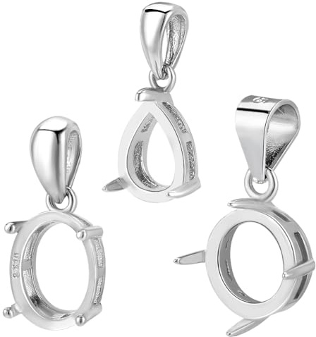 PH PandaHall 3PCS 925 Sterling Silber Anhänger Rohling 3 Stile Tablett Fassung Rund Oval Tropfen Anhänger Basis Edelstein Unterstützung Für Die Herstellung von Halsketten Charms