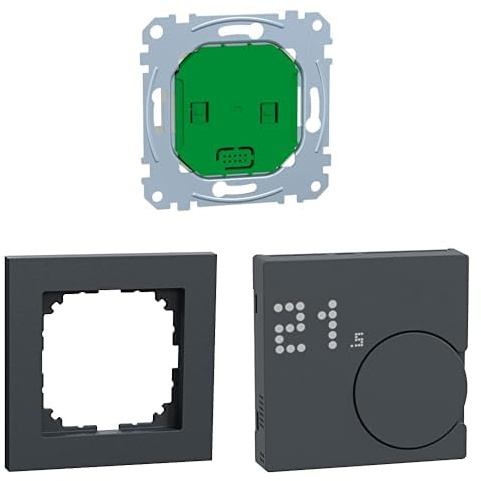 Bundle aus Schneider Electric Merten MEG5777-0000 Connected Raumtemperaturregler-Einsatz Zigbee + MEG4010-3614 M-Pure Rahmen, Anthrazit + MEG5779-0414 Smart Home Connected Raumtemperaturregler-MODUL
