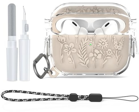 [4 in 1] Silikon Hülle für AirPods Pro 2, MOWYEOK PC-Silikon-Liner Zwei-in-Eins-Schutzhülle Mit Schlüsselband, Karabiner, Reinigungsstift, Für Apple Airpods Pro 2[Front-LED sichtbar] - Weiß