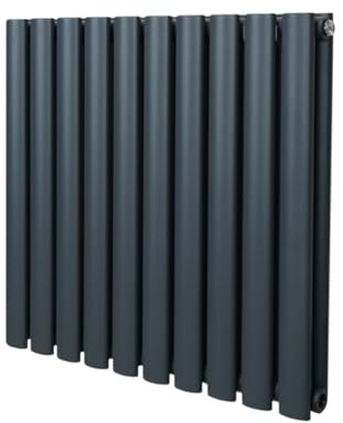 Oval Column Radiator 600mm x 600mm Modern Designer Double Panel Central Heating Heater Matt Anthracite Grey Carbon Steel Horizontal Kitchen Living Room FREE Cleaning Brush Fixing Kit & Brackets