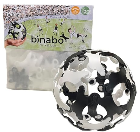 BINABO Click & Kick - Konstruktionsspielzeug Fußball-Set | Bauen deinen eigenen Ball | Kreatives Spiel für Fans | Flexibel, Robust & Öko-Freundlich | Ideal für Freestyle-Tricks (schwarz-Weiss)