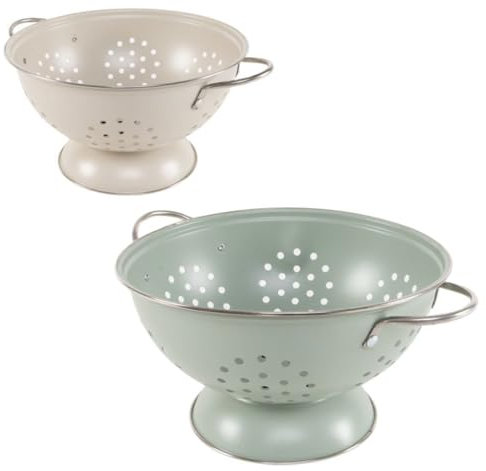 ROCKING GIFTS Lot de 2 passoires de cuisine design classique rond, passoire métallique pour pâtes, fruits et légumes, 2 couleurs vert et beige inclus, 24 cm