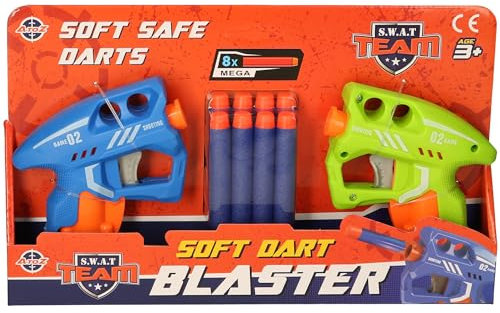 SWAT Team Soft Dart Blaster Set, 2 Toy Guns with 8 Foam Darts, Blue and Green, Age 3+
