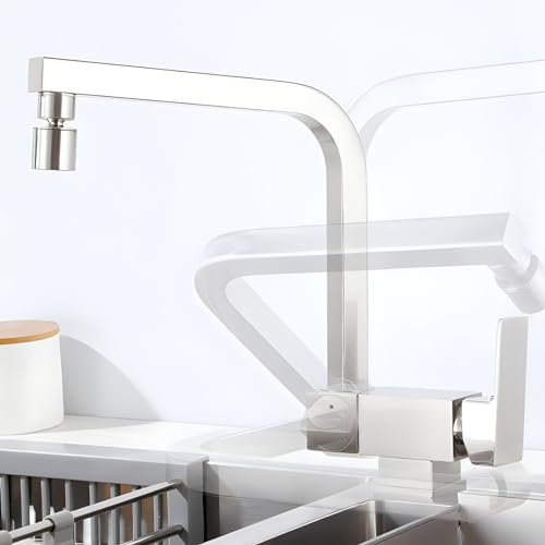 XJTNLB Vorfenster Küchenarmatur Klappbar Gebürstet mit 2 Strahlarten 360° Drehbar Versenkbare Armaturen Spülbecken Wasserhahn Küche Kippbar