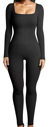 Merlvida Mono Deportivo Mujer Manga Larga Jumpsuit Sexy sin Costuras Monos Ajustados Largos Elástico Body Overol Traje Una Pieza Conjunto Ropa Deportiva Fitness Yoga Gimnasio